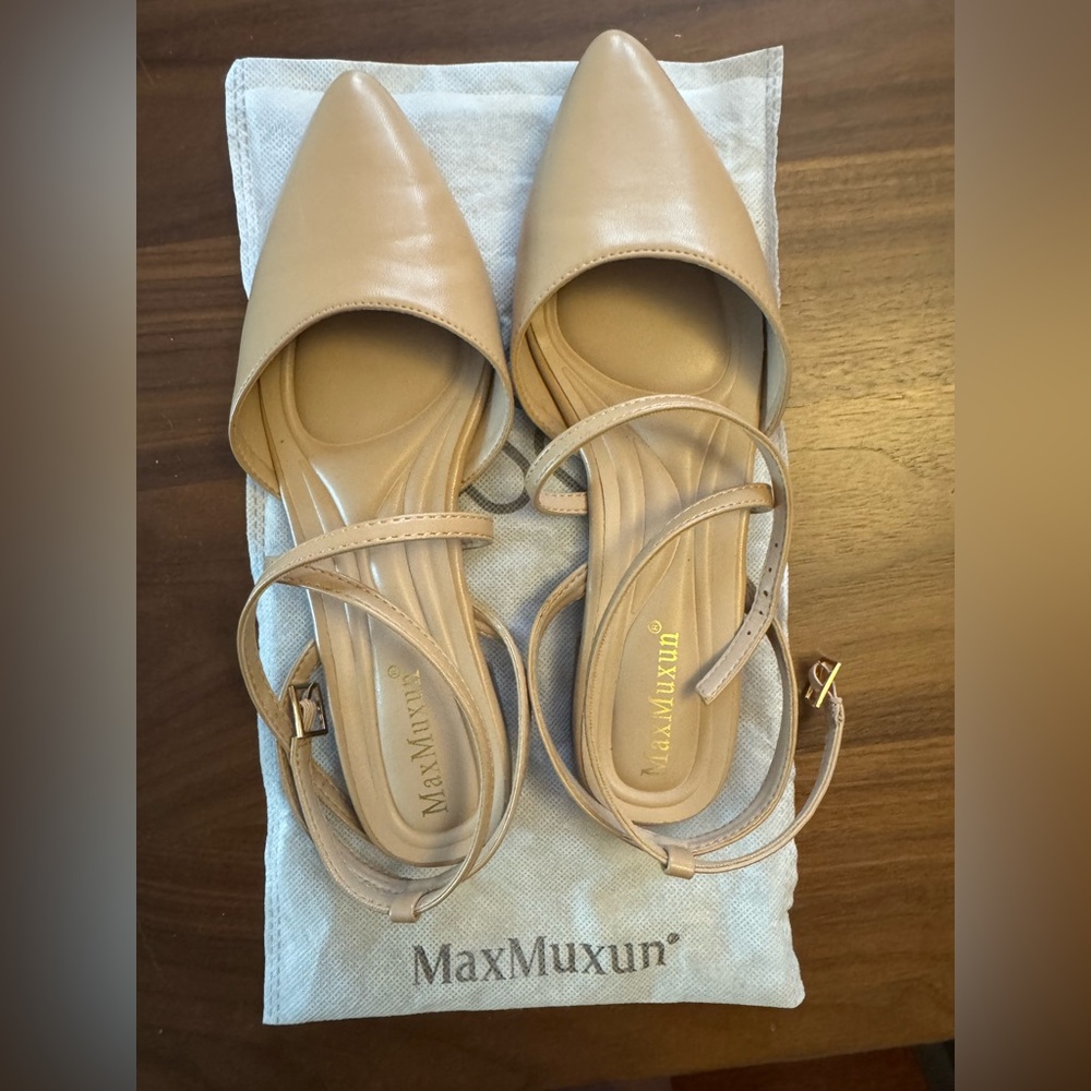 Beige Pointed-Toe Slingback Flats